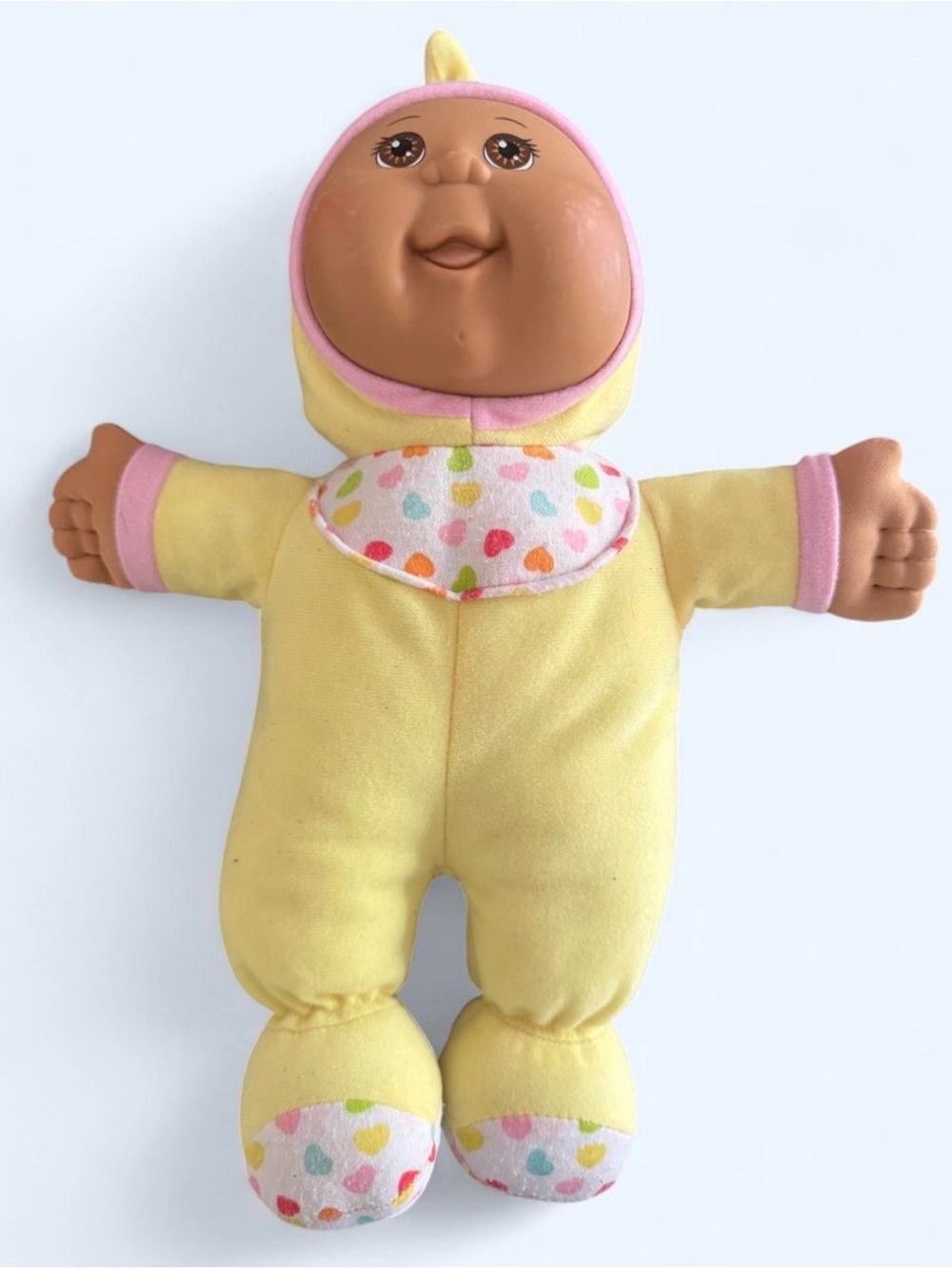 Cabbage Patch Kids Yellow Plush Baby Doll with Heart Bib and Pink Trim